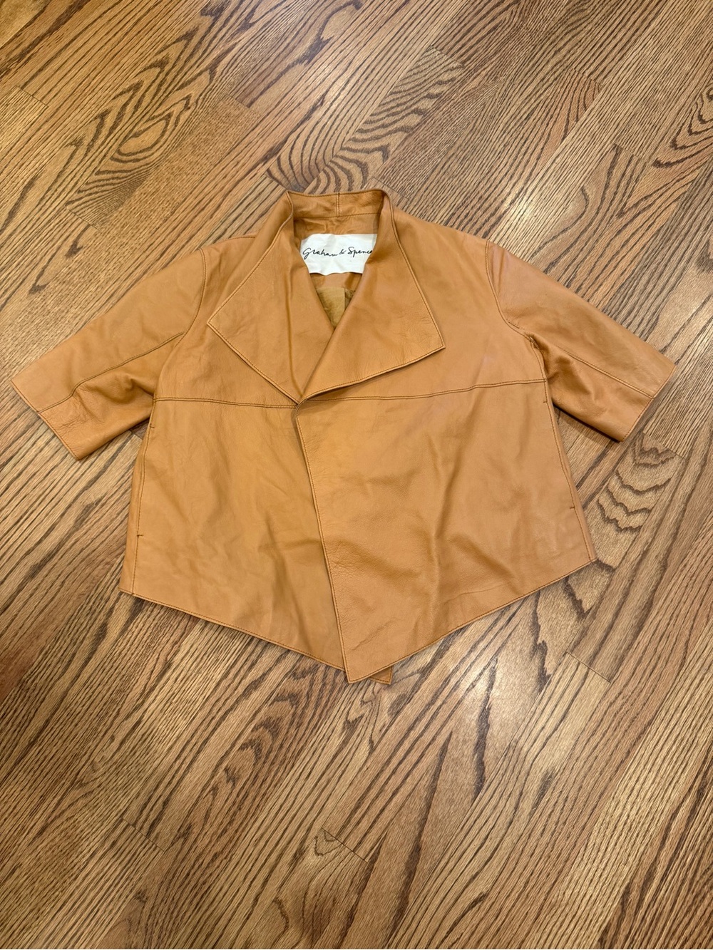 Graham & Spencer draped front blazer Camel lambskin